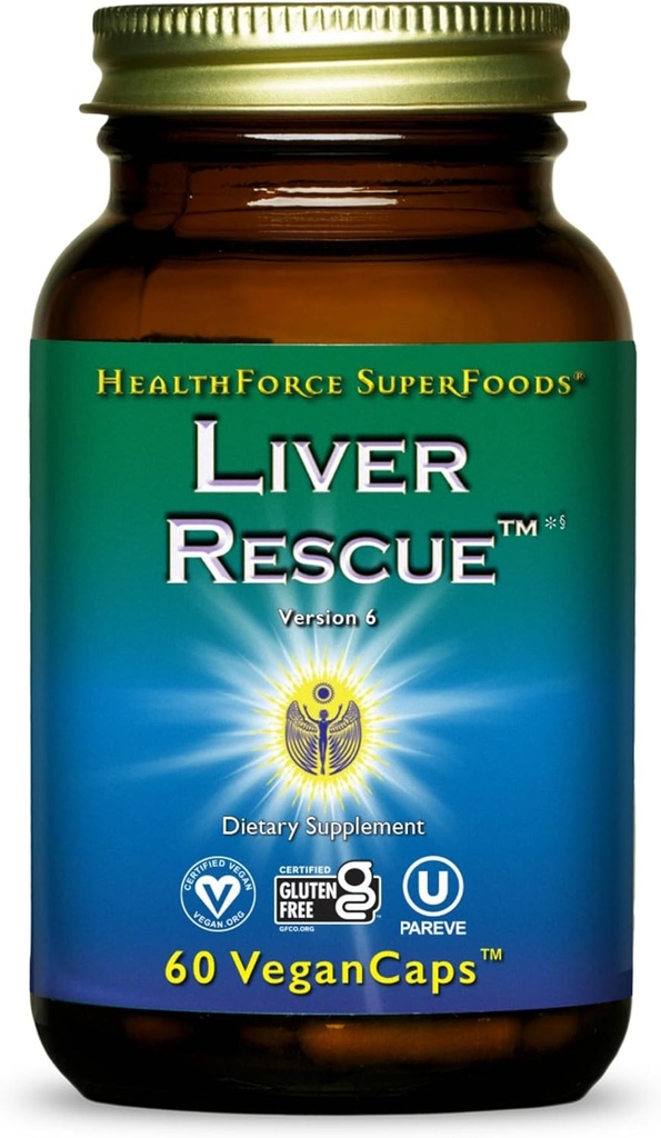 HealthForce SuperFoods Pečeň Rescue - Prírodné čistenie pečene - s mliekom Thitle & Púpava Root - Gluten-Free & Vegan - 60 Kapsule