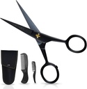 Ontaki fúzy nožnice pre mužov - 5-inch, čierny - nemecký High-Carbon Steel Bevel-Edge pre presnosť - Brada Trimming Nožnice - zahŕňa ženíchové súprava s fúzy a medvedí hrebene a nosenie balíčka