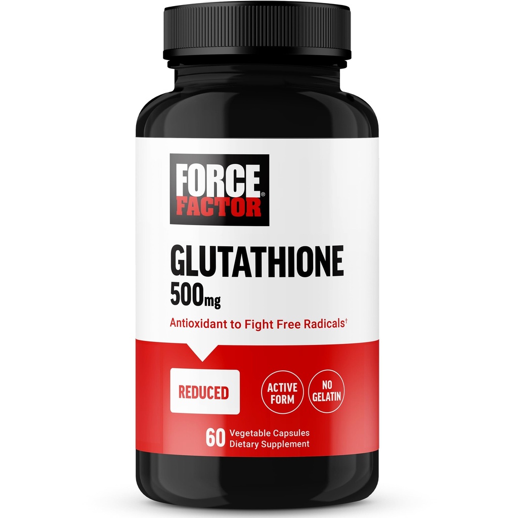 FORCE FACTOR Glutatión Supplement, Antioxidant Supplement with Reduced Glutatión 500 mg for Superior Absorbtion and Effective, Active Form, Vegan, non- GMO, 60 Rastlinné kapsuly