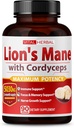 VITAL HERBAL Lions Mane Huba s Cordyceps Kapsule ekvivalent k 5030mg - Maximum Potency L-Theanine Ashwagandha Brain Supplement for Focus Memory Energy Mood Support 90 dní