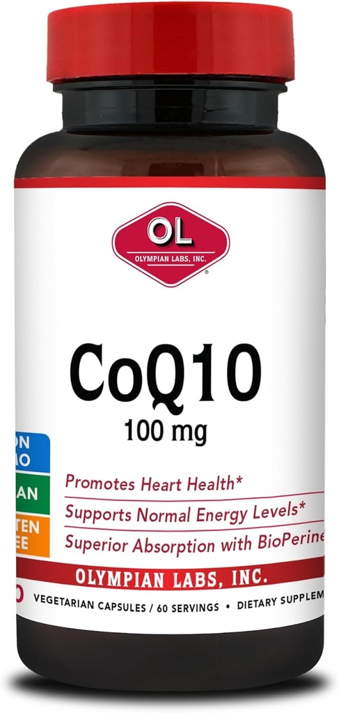 Olympian Labs CoQ10 100mg Formulované s Bioperine pre väčšiu absorpciu, Podpora zdravia srdca 60 Kapsule