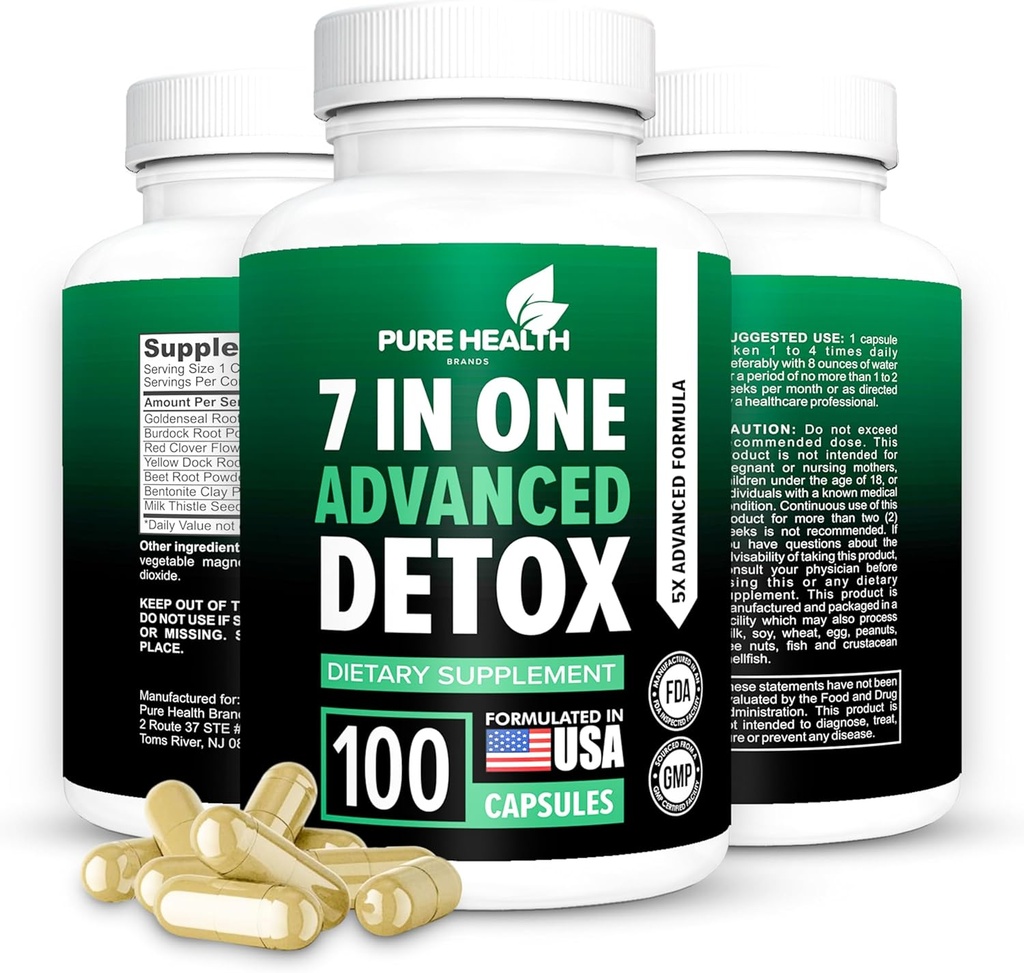 Extra sila Fast Acting 7-in-ONE Advanced Formula - Full Body Cleanse - Detox & Pečeň Čistenie - Detox & Pečeň Oprava, Všetky prírodné toxíny Odstraňovač, Zdravé čistenie Podpora pre pečeň (100 Kapsule)