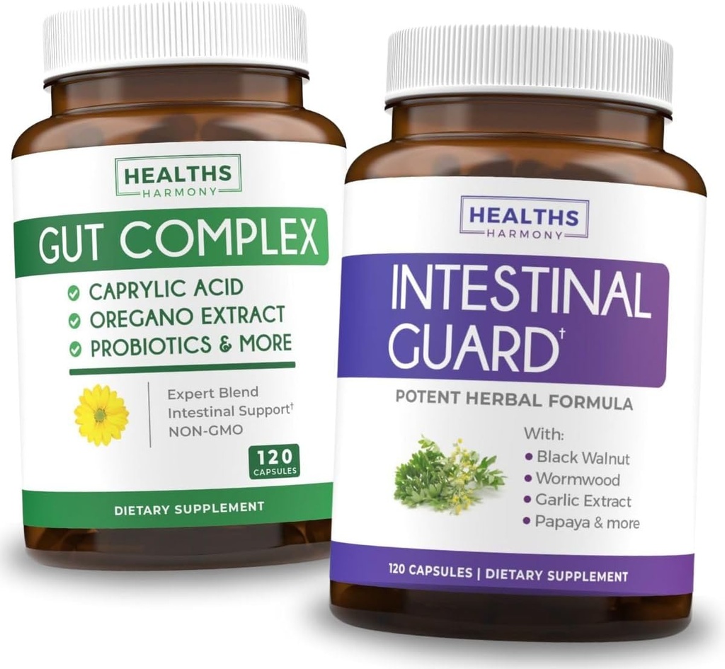 Intestinálna Guard & Gut Complex (2-Month Supply) Gut Guard Combo - Intestinálna Guard (120 Kapsule) Silná prírodná formula & Gut Complex (120 Kapsule) Prírodná Candida Podpora - All-in-one Podpora