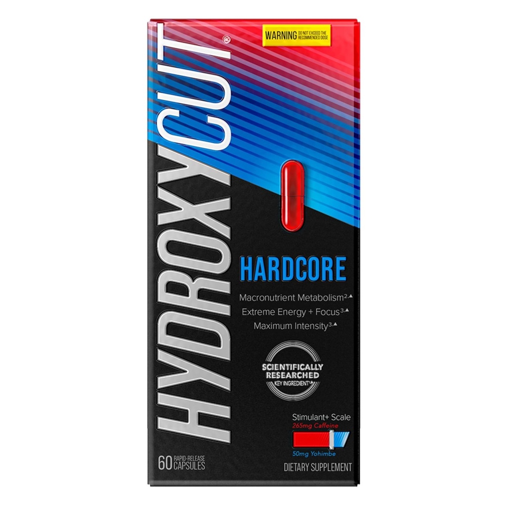 Hydroxycut Hardcore - Thermogenic Supplement - Energy & Metabolizmus Support - 265 mg Caffeine Anhydrous, 50 mg Yohimbe Extract - Rapid Release Kapsule - pre mužov a ženy - 60 grófov