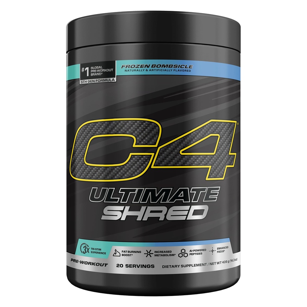 Cellucor C4 Ultimate Shred pre cvičenie prášok, metabolizmus doplnok s Cayenne extrakt+300mg kofeín + TeaCrine+Dynamine - mrazené Bombsicle, 20 Servings