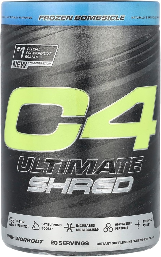 Cellucor C4 Ultimate Shred pre cvičenie prášok, metabolizmus doplnok s Cayenne extrakt+300mg kofeín + TeaCrine+Dynamine - mrazené Bombsicle, 20 Servings
