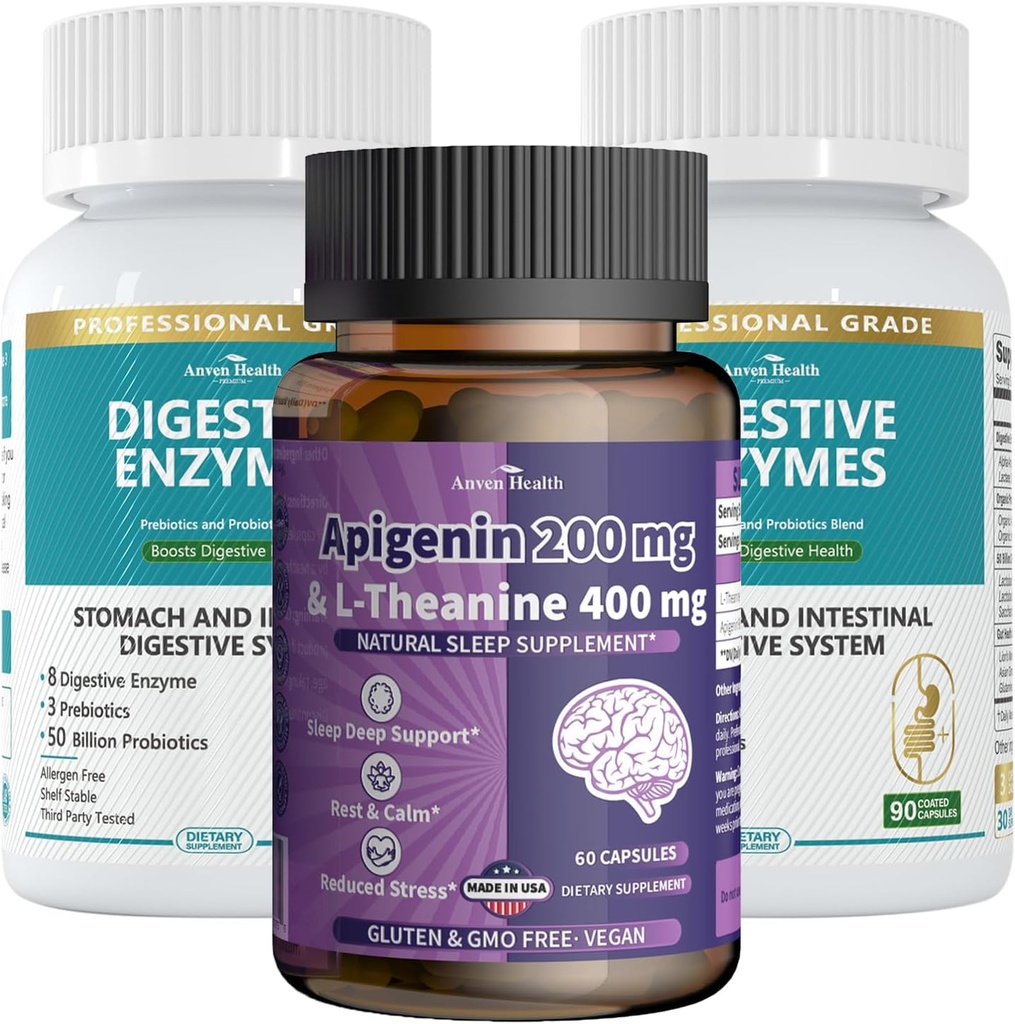 Apigenin s L-Theanine + tráviace enzýmy Wellness Bundle 