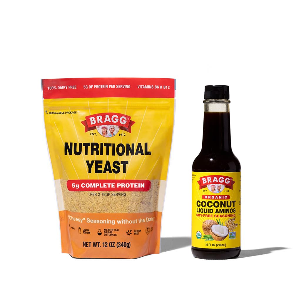 Bragg Premium 12 Ounce Nutritional Yeast Seasoning Pouch - Vegan, Gluten Free Cheese Flakes and Coconut Aminos, All Účel Seasoning, 10 Oz, Single