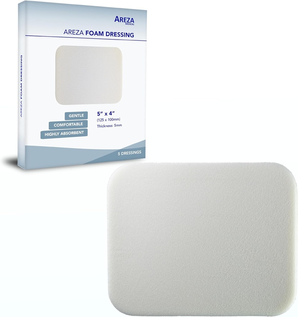 Areza Medical - Penové ránové šaty - Polyuretán - Sterilné - 5" x 4" (12.5 cm x 10 cm) - 5 PCS