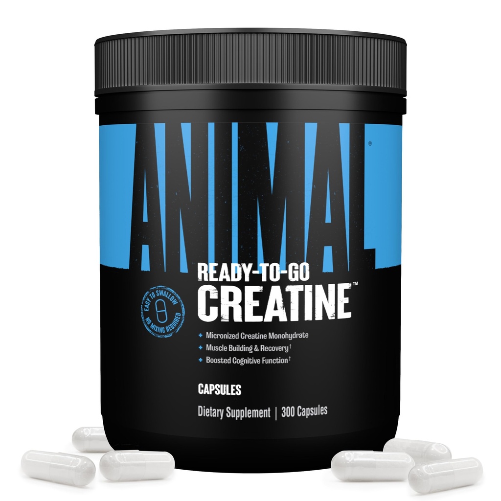 Animal Micronized Creatin Monohydrate Kapsule - 300 Caps, 2500mg per Slúžiť na podporu rastu svalov, vytrvalosť, ATP výroby, kognitívne funkcie, sila, zotavenie, a oneskorenie svalovej únavy