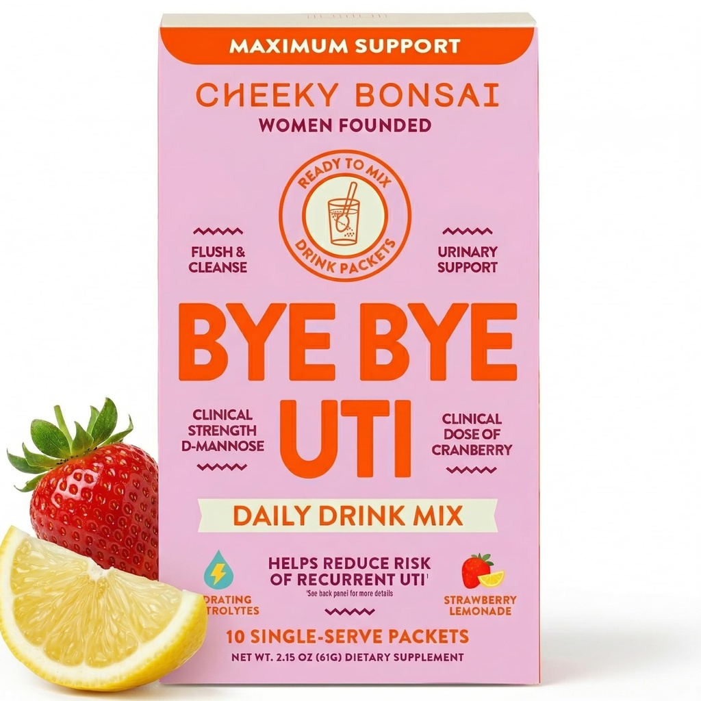 Cheeky Bonsai, Urinary Health Hydration Pakets, Flush & Chráňte močový Tract s D-Mannose, Cranberry & Electrolytes, Hibiscus Lemonade Flavor (10 paketov) No pridaný cukor, Vegan a Gluten-free