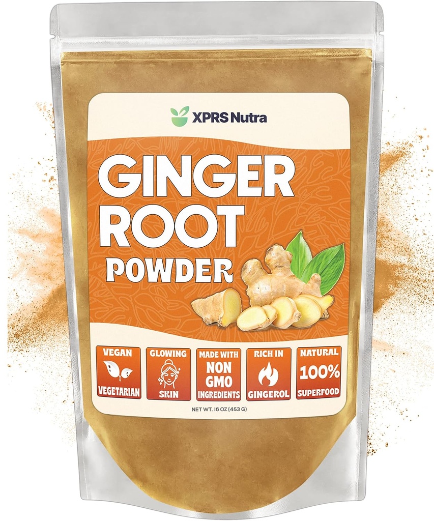 XPRS Nutra zázvor prášok - Premium Ground Ginger Root Powder with Potent Spicy Flavor - Ground Ginger Powder - Vegan Friendly Trvalo rastúci prášok Ginger (16 Ounce)