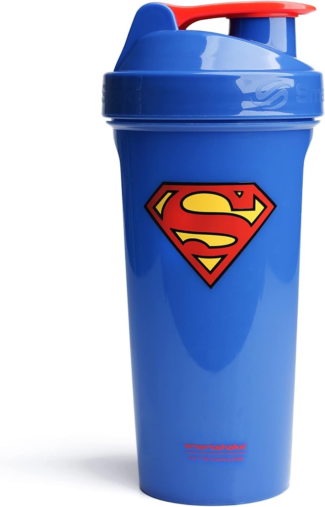 Smartshake Lite Justice League Superman Protein Shaker Bottle 800ml – BPA Free Leakproof Gym Protein Shakes Bottle for Protein Powder DC Comics Blue Water Bottle Superman Gifts
