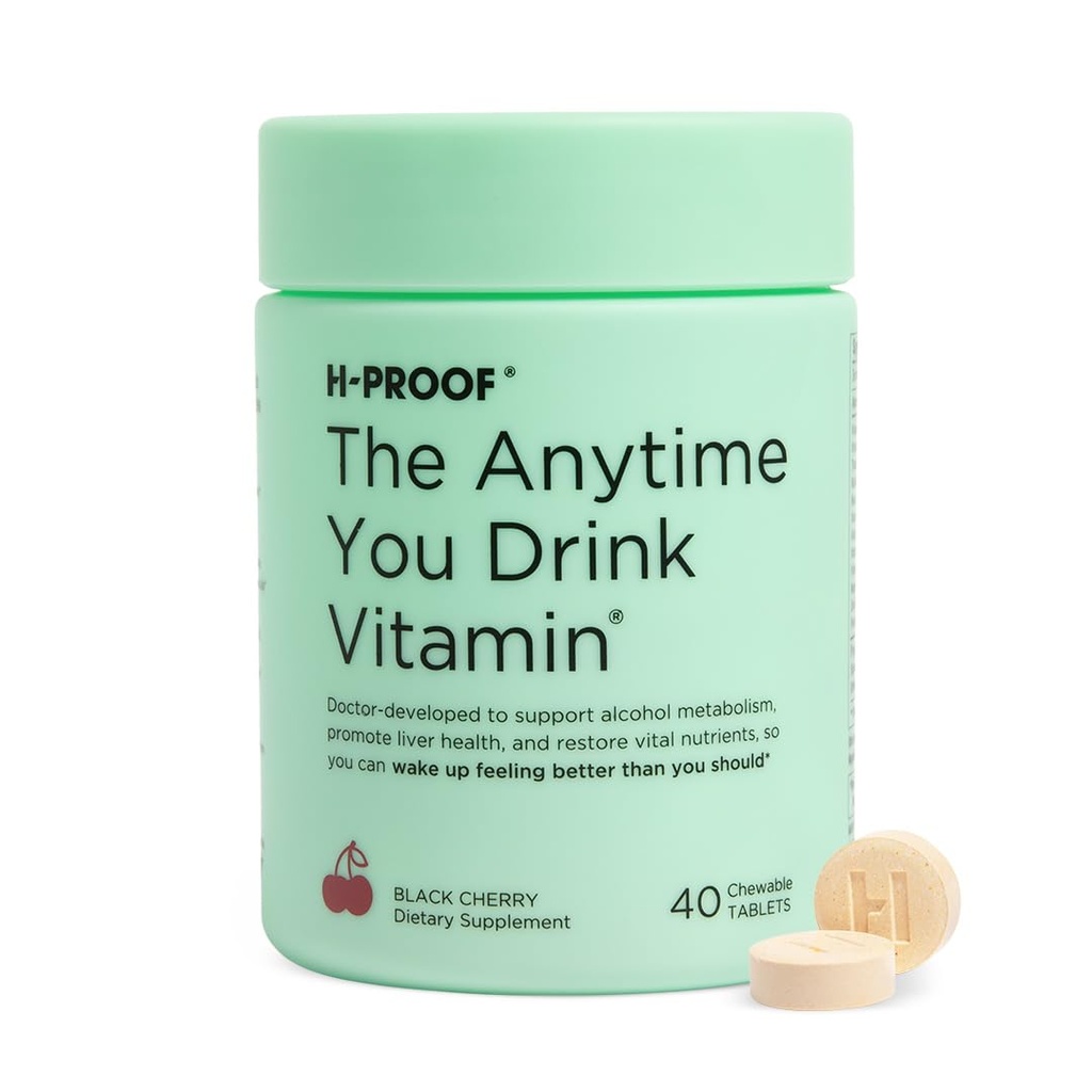 H-PROOF Vždy, keď pijete vitamíny, zdravie pečene a imunita podpora s elektrolytmi, mliečne bodliak, a vitamíny B & C - 40 žuvacie tablety (20 podáva), Vegan, Black Cherry