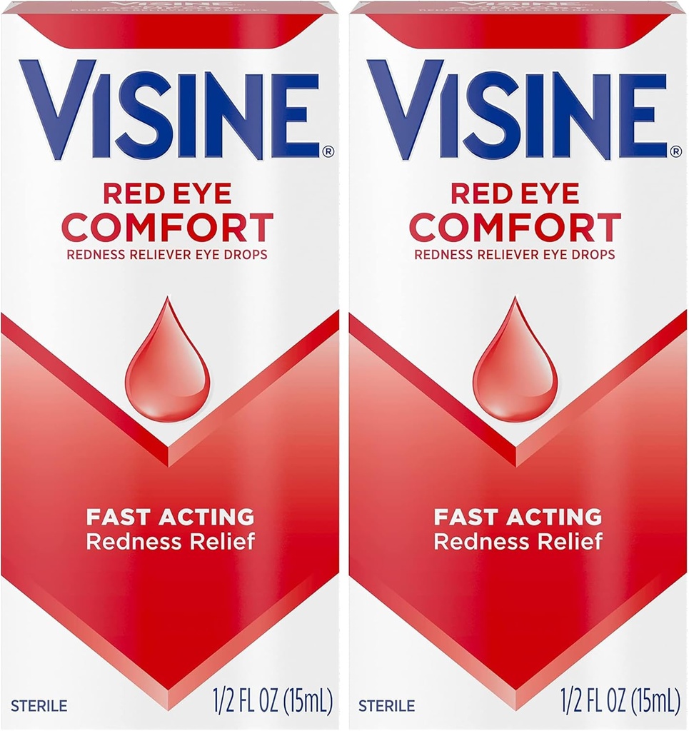 Visine Red Eye Comfort Redness Relief Eye Drops to help Relieve Red Eyes Vzhľadom k malému očné podráždenie Rýchle, Tetrahydrozolín HCl, 0,5 fl. oz (Pack of 2)
