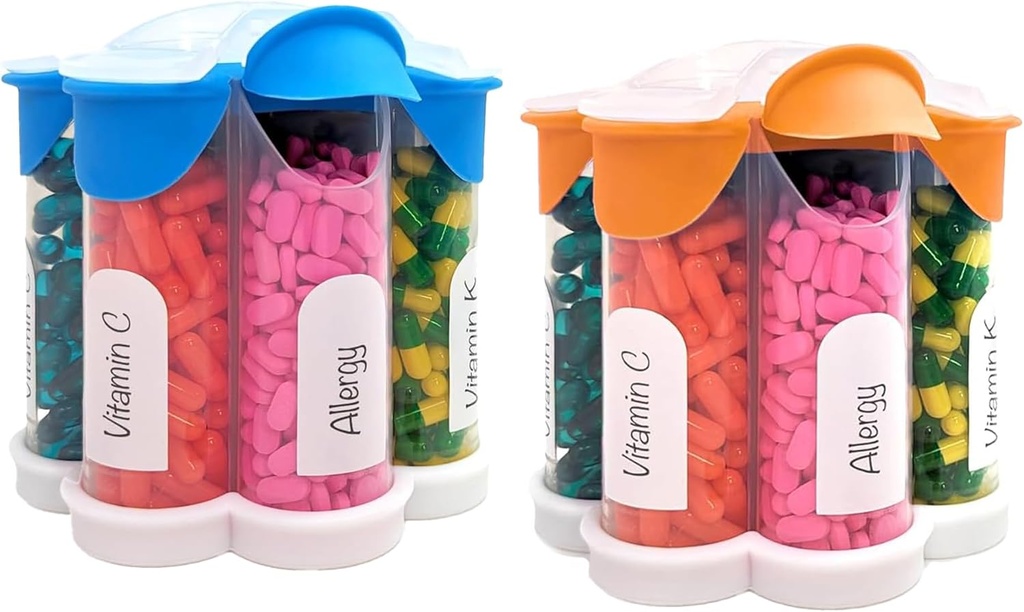 Extra veľký pilulky Organizátor denne, týždenné, mesačný doplnok fľašu, roztomilé Blossom pilulky dispenser so 7 XL oddelenia (2 balenie Combo) (Light Blue a Orange)