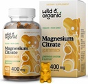 Wild & Organic Magnézium Citrate Gummies 400 mg - Relaxačné Chewables pre pokoj a náladu - Ukľudňujúce horčík Citrát Supplement - 60 Vegan, Non-GMO prášok Chews