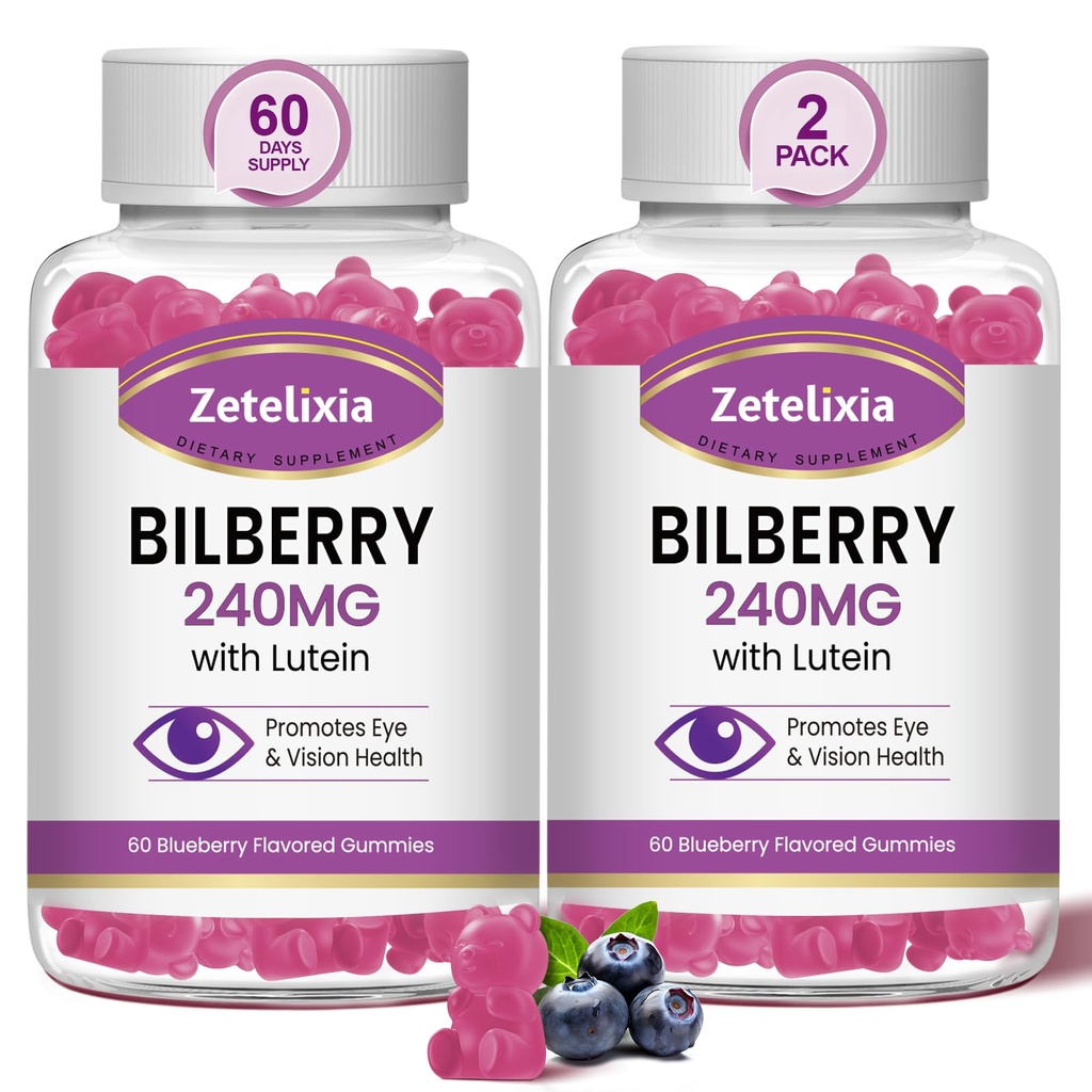 2 Balenie Lutein Gummies Očné zdravie Doplnky pre dospelých, luteín a zeaxantín Doplnky Očné vitamíny Gummies, čučoriedky s lutein pre podporu očí a zraku - 120 Gummies