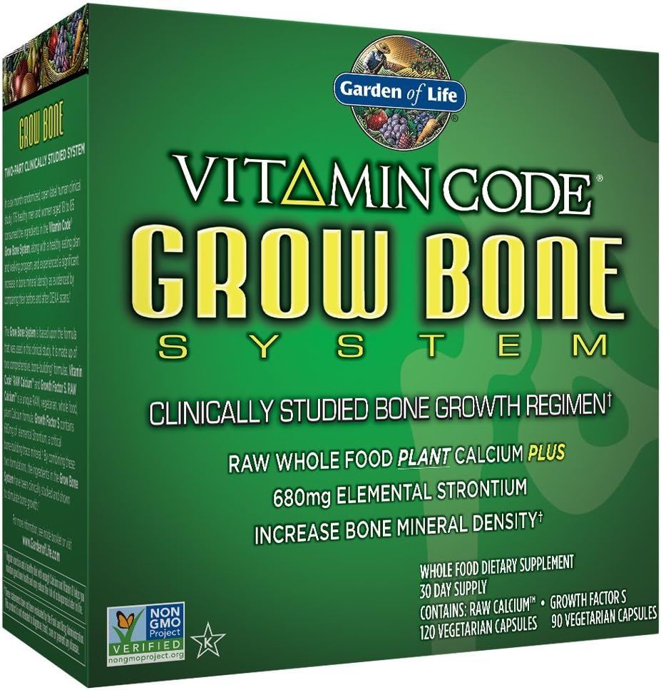 Garden of Life Calcium Supplement - Vitamínový kód Pestovať kosti vyrobené s celým jedlom, Stroncium, horčík, K2 MK7, Vitamín D3 & C Plus Probiotiká pre zdravie Gut, 30 dní dodávky