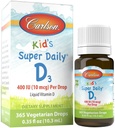 Carlson - detský Super Daily D3, vitamín D kvapky pre deti, 400 IU na kvapku, 1-ročná zásoba, zdravie srdca a imunity, vegetariánska, tekuté vitamín D kvapky, bez príchute, 365 kvapiek