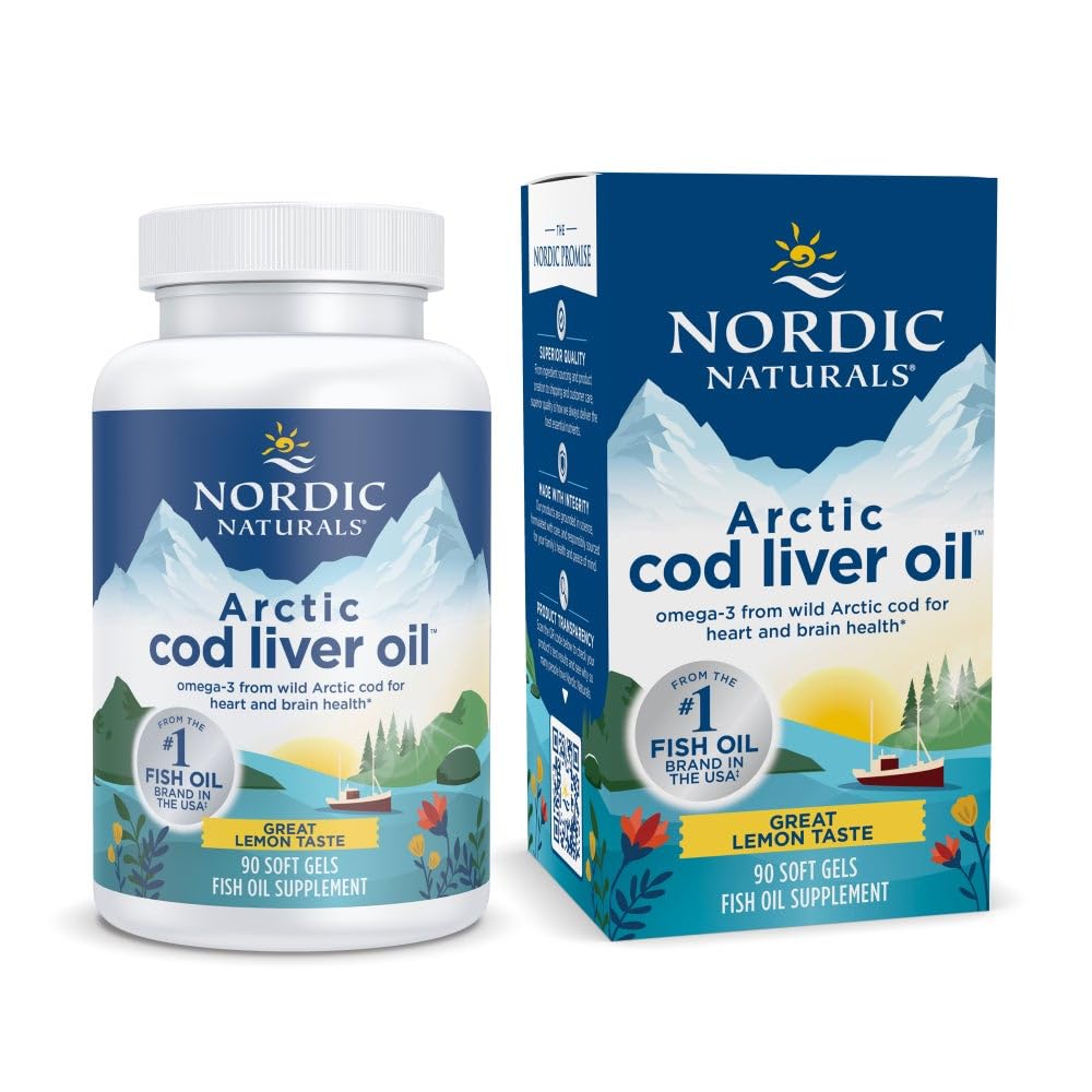 Nordic Naturals Arctic Cod Liver Oil, Citrón - 90 Soft Gels - 750 mg Total Omega-3s with EPA & DHA - Heart & Brain Health, Healthy Imunity, Celková Wellness - Non-GMO - 30 Servings