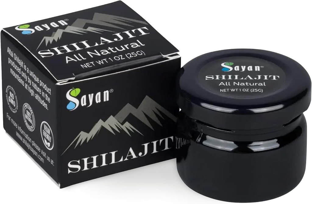 Sayan Pure Shilajit Resin 1oz/25g, Glass Jar, 250 Servings - Silné organické Fulvic Acid Supplement - Supports Immune System, Memory, Focus, and Provides Natural Energy, Detox - Vegan, Non-GMO
