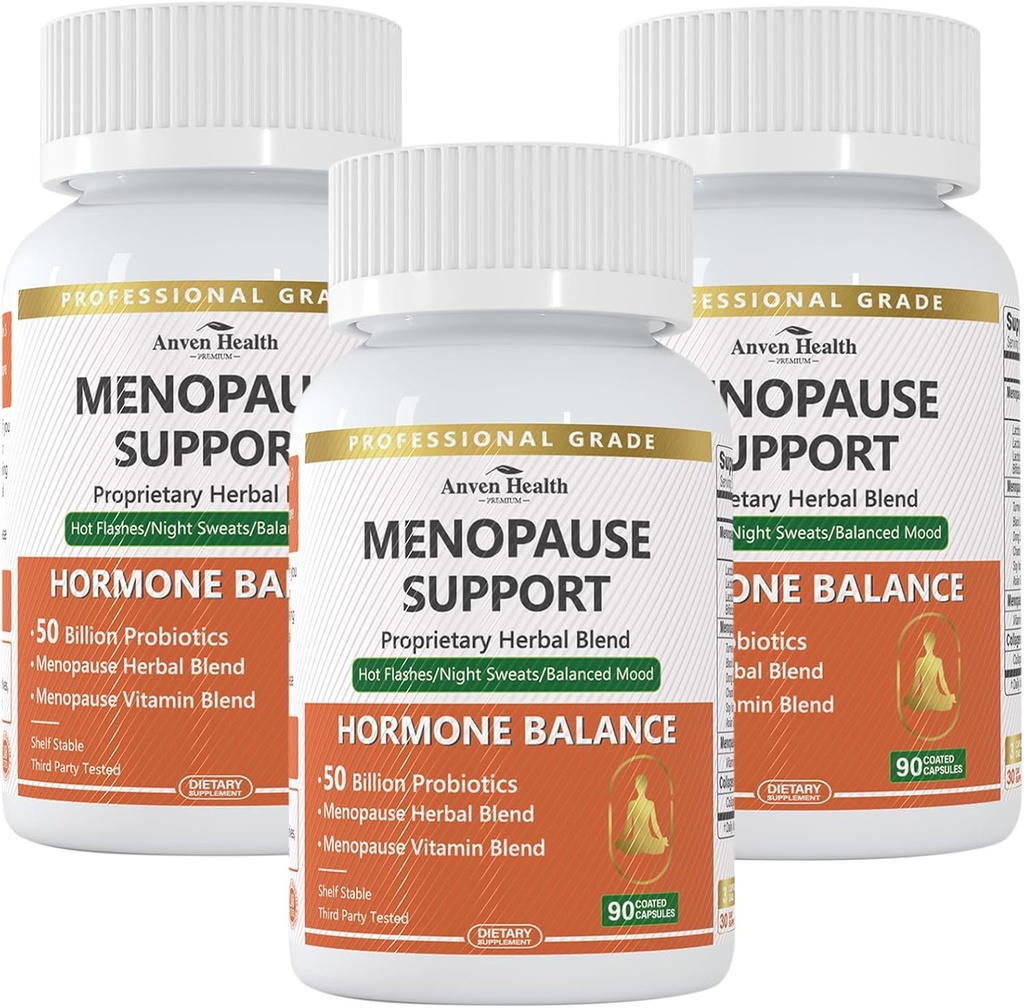 Menopauza Doplnky pre ženy Menopauza Probiotiká Relief, Vitamin D3 & B6,Podporuje Hot Flashs, Nočné potenie, Bloating & Gut Health s Black Cohosh, Collagen 270 Veggie Caps