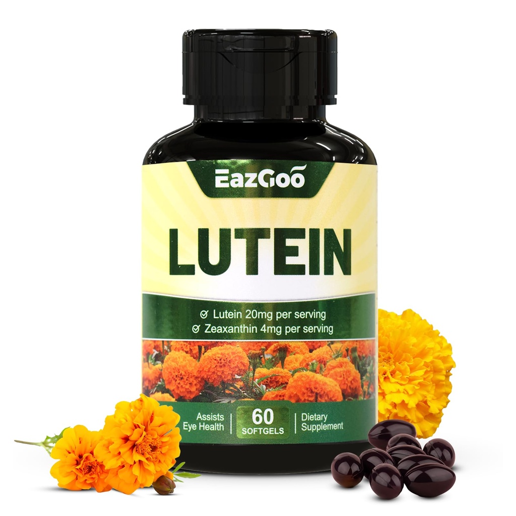 Luteín pre oči, luteín 20 mg, luteín a zeaxantín doplnky, Očné doplnky, Relief pre oči a podporu Vision Health, Vegan, 60 Softgels