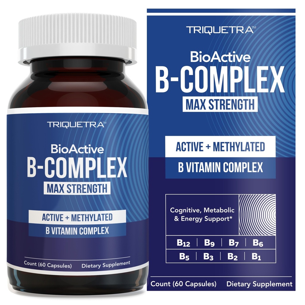 BioActive Vitamin B Complex - Krvný prúd Ready, Metylated B Complex - Featuring Methylfolate, 3 BioActive Forms of B12, BenfoPure® B1 & Pantesin® B5 - 12 B Vitamíny v klinických dávkach - 60 Servings