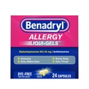 Benadryl Liqui- Gels Alergická medicína, bezfarbené tekuté gélové kapsuly s 25 mg difenhydramínu HCl Antihistaminika na zmiernenie alergie a studených príznakov, ako je Runny Nos a sipot, 24 ot