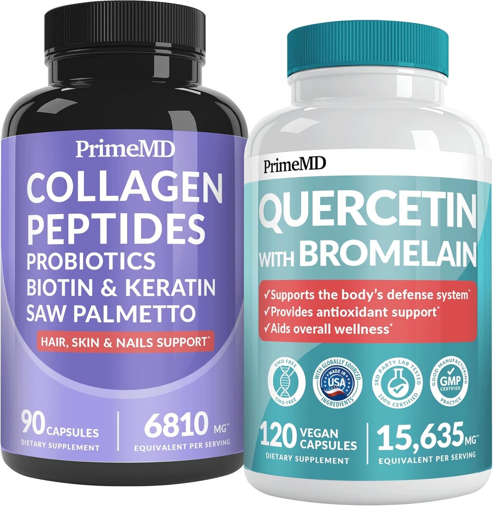 27-in-1 Vlasy Koža a nechty Vitamíny (6810mg) w/Biotín a kolagén Rast vlasov Vitamíny s probiotikami a Saw Palmetto, 90 ct - 28-in-1 Quercetin s hypromínom pre dennú imunitnú obranu (120ct)