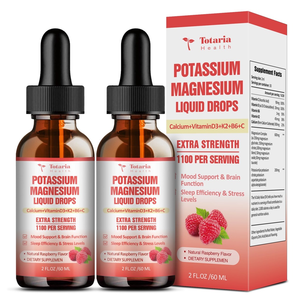 Kálium Magnézium Supplement Tekuté kvapky - Vysoká absorpcia Draslík Supplement s horčíkom, Vápnik, Vitamín D3 K2, Vegán, non-GMO Potasio Podpora Nosné kŕdle, Kosť, svalovina - 4 Fl oz