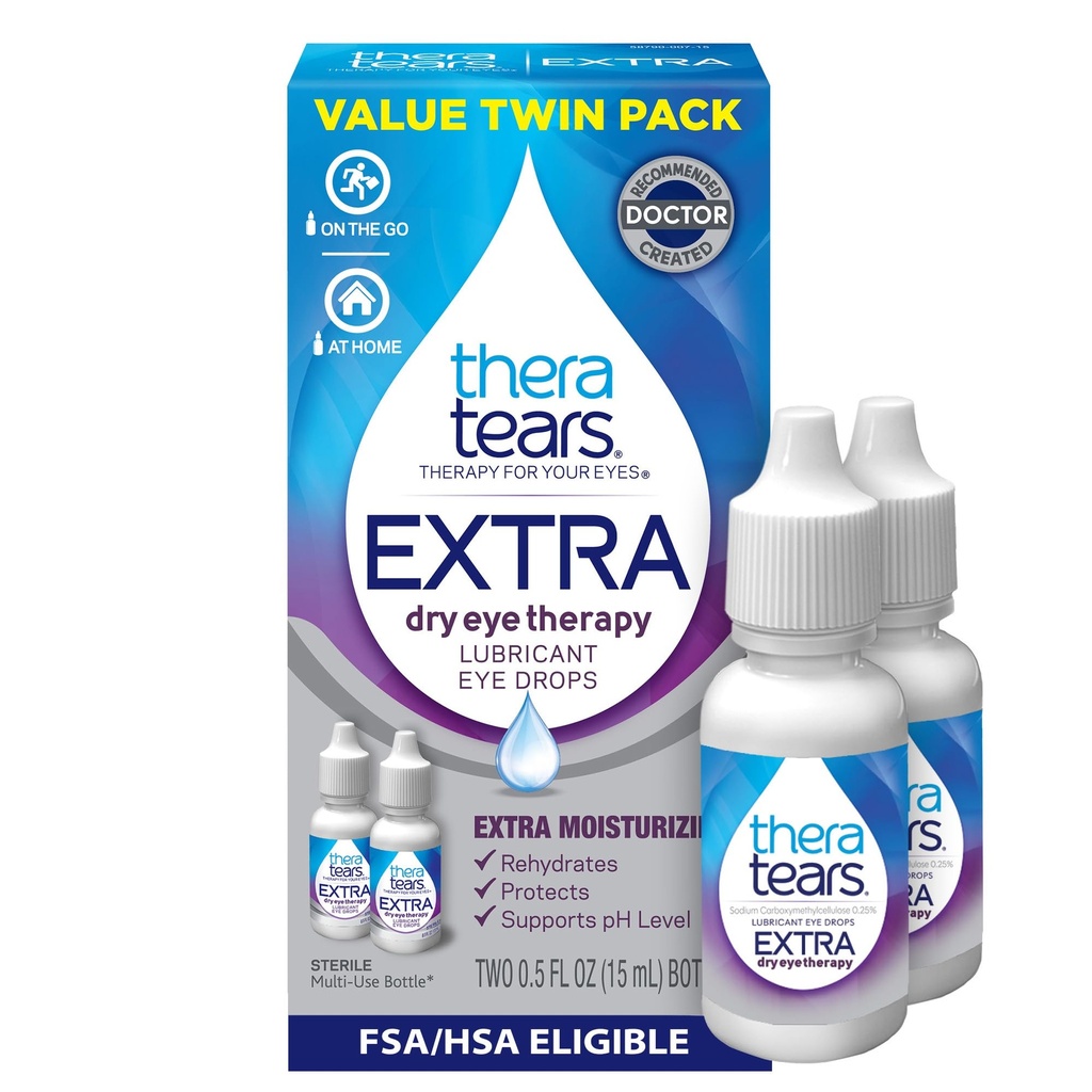 TheraTears Extra Dry Eye Drops, Twin Pack, 2 fľaše x 0,5 fl oz (Pack of 1)