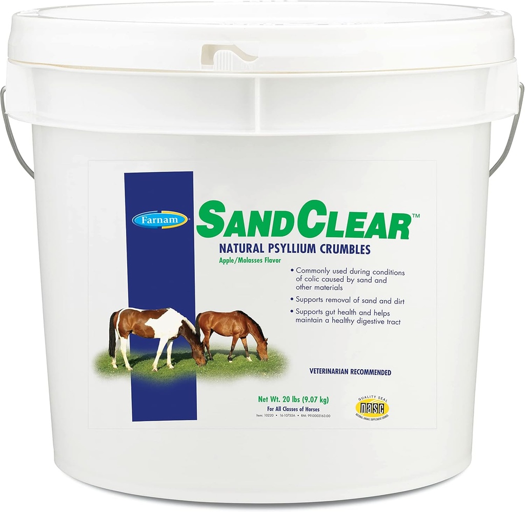 Farnam SandClear Psyllium Crumbles Supplement for Horses, pomáha odstrániť piesok z kolóny a podporuje trávivé zdravie, Apple/Molasses Flavor, 20 libier.