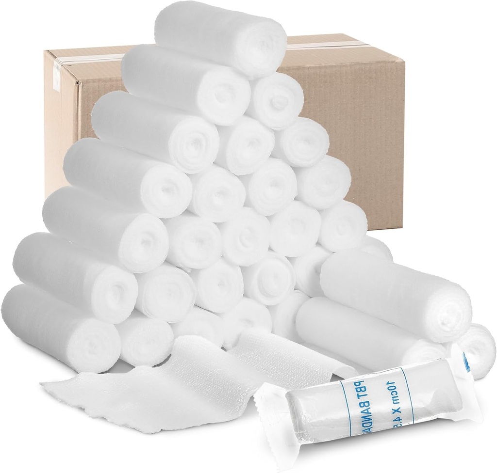 Treela 100 Rolls Gauze Bandage, 4 in x 5 Yards, Elastické pásy Individuálne balenie Sterilné Non Latex prvej pomoci Pads Lekárske priedušné Gauze Roll Wrap pre bezpečnosť rany starostlivosť a dodávky