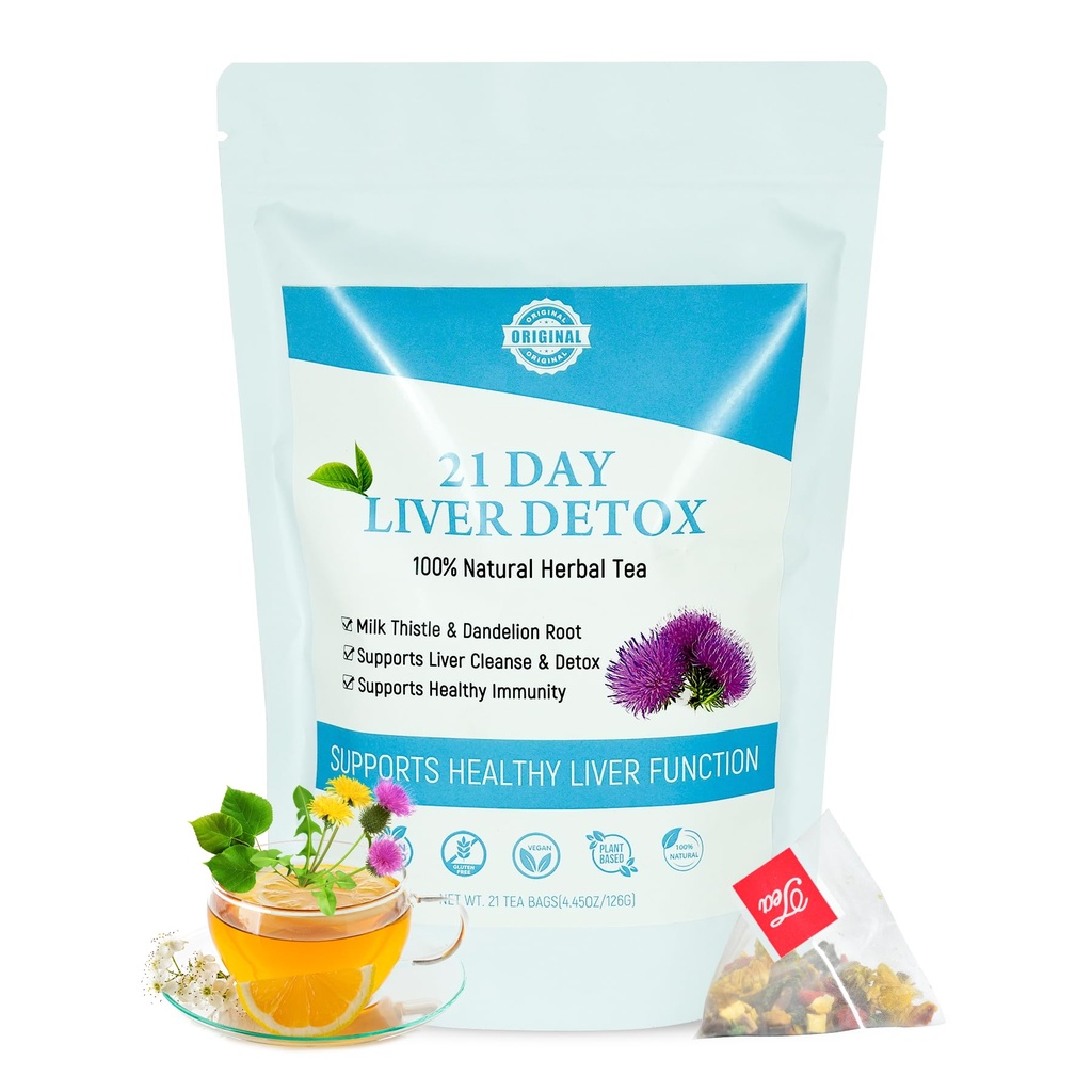 Laicuherb mlieko Pečeň Detoxikácia čaj pre trávenie a imunitu, prírodné 21 deň pečeň očistiť bylinný čaj pre čistenie pečene a žalúdočnej starostlivosti, kofeín zadarmo, 21 Teabagy