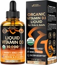 USDA Organic Vitamín D3 10000iu - Vitamín D kvapky pre dojčatá, deti a dospelých, Tehotenstvo a deti Bezpečné - Imunitný systém, Mood, Bone Health & Muscle Support - Natural Orange Taste - 2 fl oz, 60 ml
