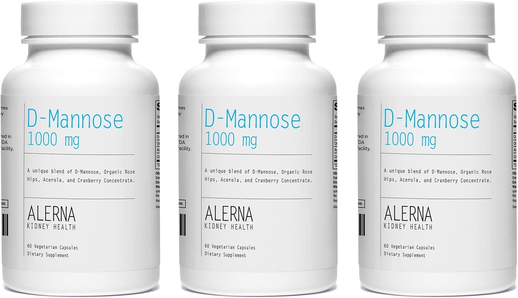 D- Mannose 1000 mg - Urinary Tract Health - with Cranberry Concentrate, Organic Rose HIPS, Acerola Extract - 60 Vegetariánskych kapsúl (Pack of 3)