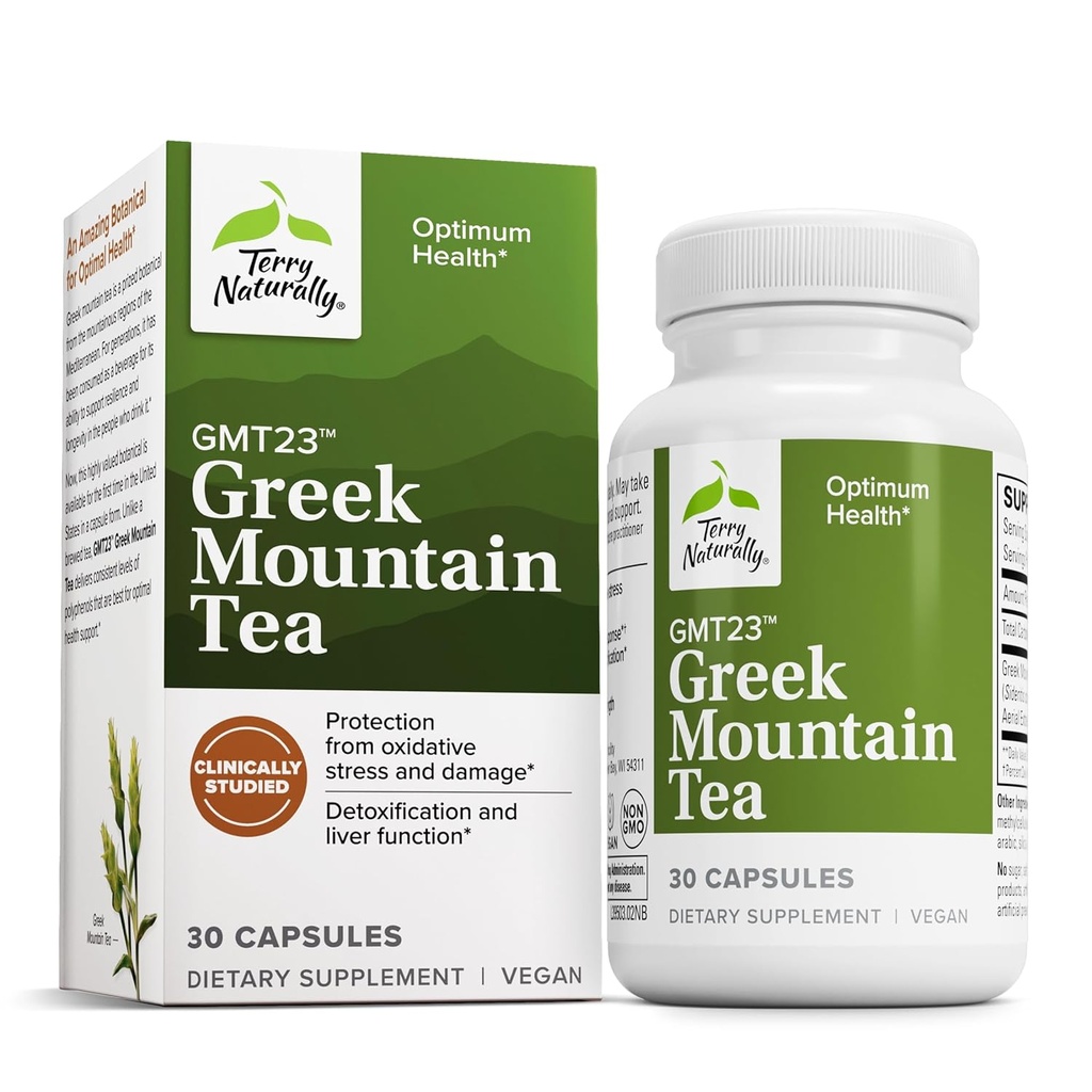 Terry Prirodzene GMT23 Greek Mountain Tea - Dietary Supplement for Focus Support - Tráviace zdravotné doplnky pre zdravie pečene - Bylinné doplnky s antioxidantmi - 30 kapsúl