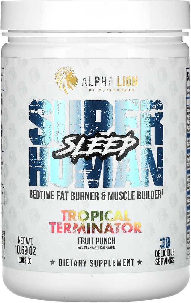 ALPHA LION Supplement superhumánny spánok, Nočný čas pomoc, svalové zotavenie, budovanie svalov a Gainer, zlepšuje zloženie tela (30 slúži, ovocný punch chuť)