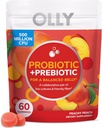 OLLY Probiotic + Prebiotická Gummy, Tráviaca podpora a zdravie Gut, 500 miliónov CFU, Fiber, dospelý žuvacie doplnok, broskyňová, Case Pack