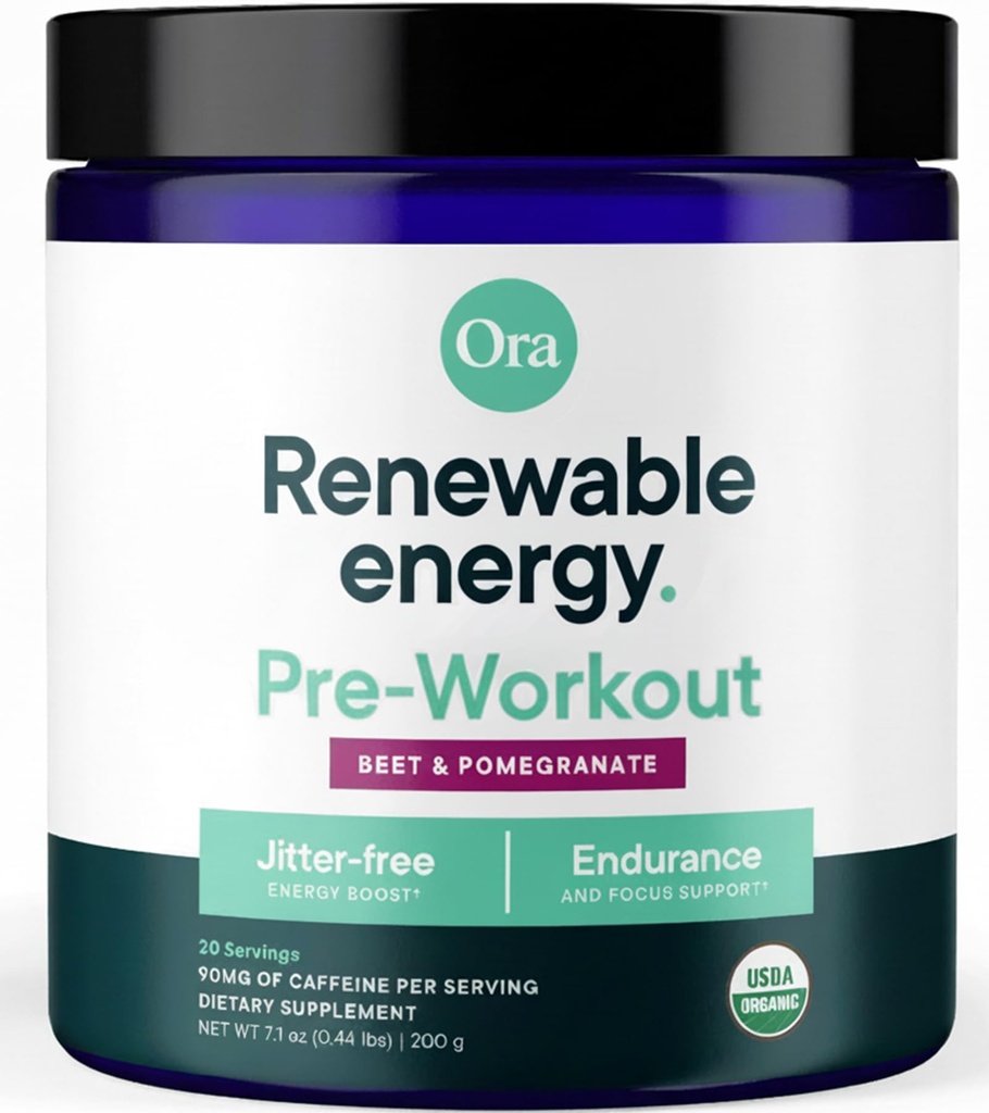 Ora Organic Pre Workout Powder pre mužov a ženy Berry Beet Flavor- Vegan Certified Organic, Soy-free, Dairy-free, Gluten-free-poskytuje Jitter-free energie Boost pre ženy a mužov, 20 Servings