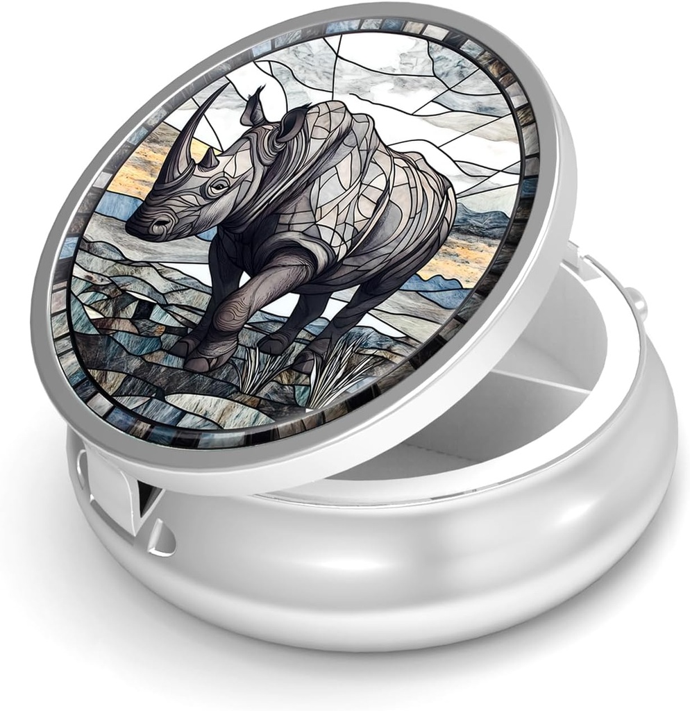 Pill Box-3 Compartment Malá pilulka Prípad pre Purse & Pocket Mini kovové pilulky držiteľ cestovné pilulky kontajner držať doplnky vitamíny BPA-free (Rhinoceros)