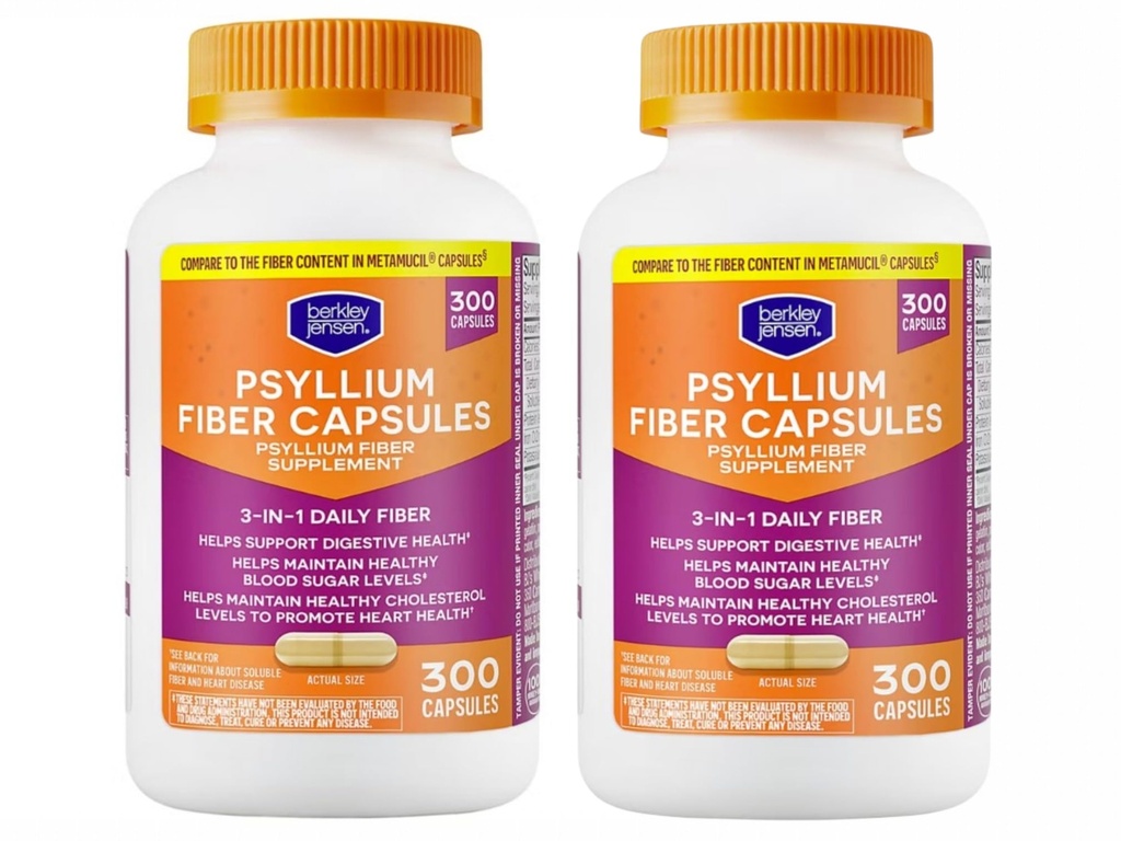 Berkley Jensen Daily Psyllium Husk Supplement (600 - gróf), Natural Fiber od Muži a ženy - Fiber Kapsule od Celkové trávne zdravie, Jednoduchá zápcha, Pomocné živiny absorpcie, Vyrobené v USA