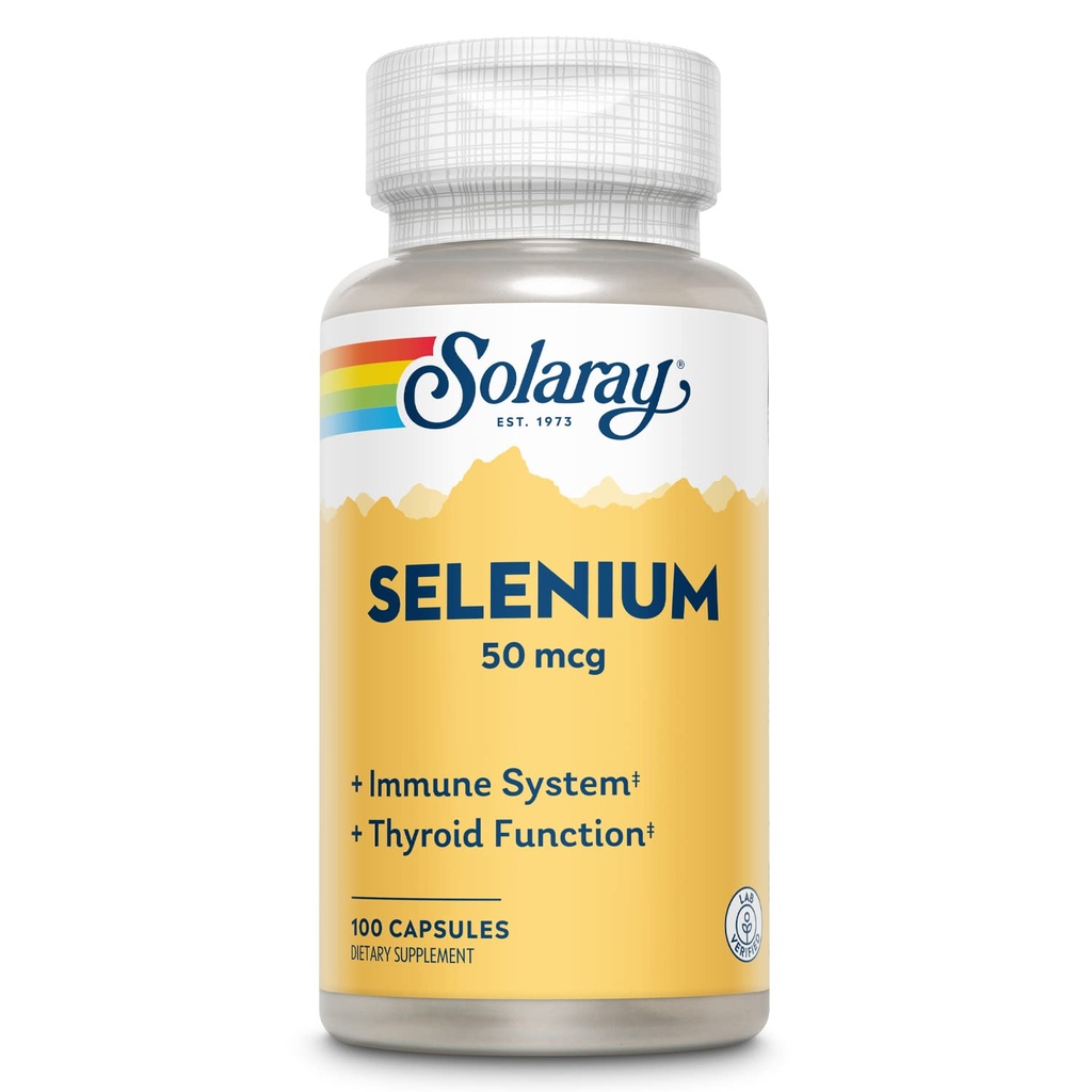 Solaray Selénium 50 μg, zdravý imunitný systém, funkcia štítnej žľazy a podpora antioxidantu, 100 kapsúl