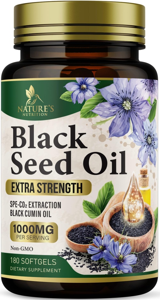 Black Seed Oil Softgels 1000mg - Premium Nigella Sativa Blackseed, Pure Natural Black Cumin Seed Oil & Antioxidant pre Skin & Immune Support - Non GMO, Bottled in USA Supplement - 180 Softgels