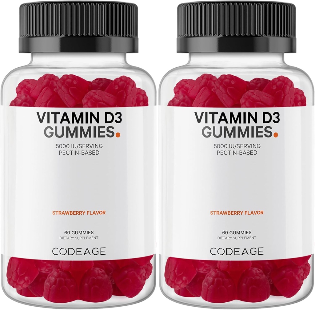 Kód Vitamín D3 Chumé vitamíny, vitamín D3 5000 IU Gummies Cholekalciferol 125 μg, mäkký pektín-Na základe, Živočíšne želatína-Bummy, Gummies Vitamíny, Chutná jahodová, non-GMO - 2-Pack