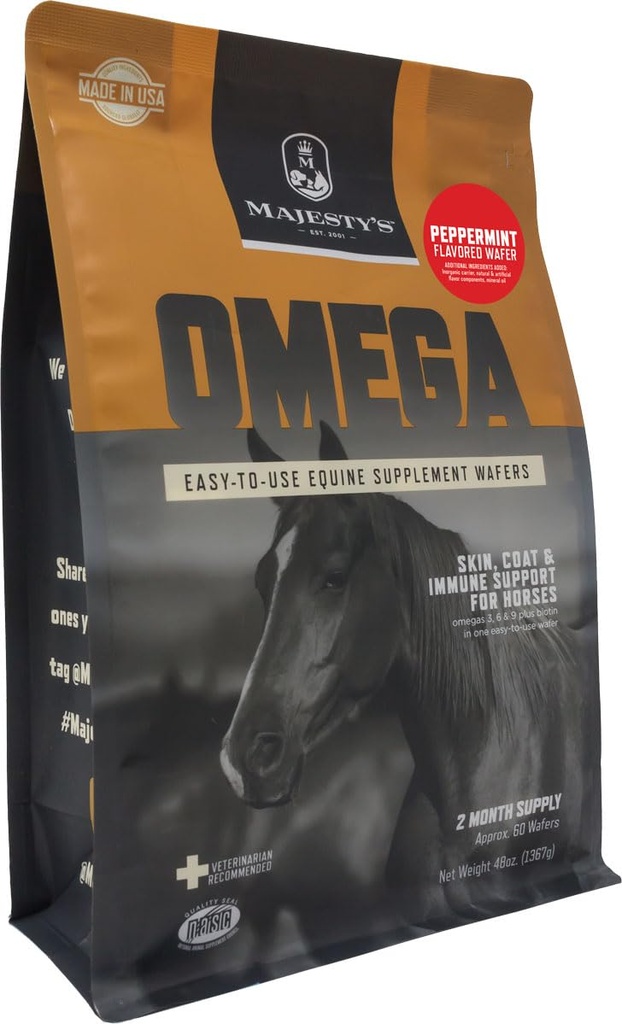 Majesty's Omega Wafers - Superior Horse/Equine Skin, Coat, and Immune Suplement - Omega 3, 6, 9, and Biotin (Peppermint, 60 count)