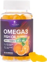 Omega 3 Rybí olej Gumies - Srdce Zdravie Podpora Omega 3 Gumový doplnok pre dospelých & Deti s vysokou absorpciou DHA & EPA, Joint & Brain Podpora, Delicious Orange Fish Oil Vitamíny, 60 Gummies