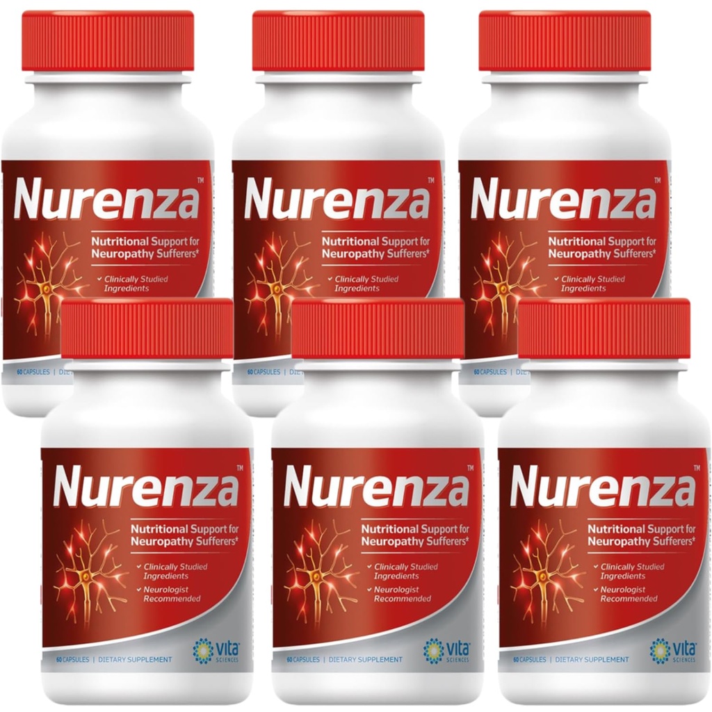 Vita Sciences Nurenza Neuropatia Relief Supplement 40x Sila Prírodná R-ALA forma pre Nerve zdravie, rýchla oprava w/ Vitamíny, antioxidanty Revitalizujúce nohy, ruky, nohy a prsty. 60 Ct. - Balenie 6